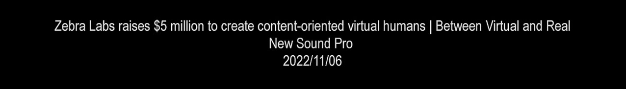 Zebra Labs raises $5 milion to create content-oriented virtual humans  Between Virtual and Real New Sound Pro 2022/11/06