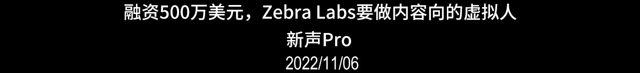 融资500万美元，Zebra Labs要做内容向的虚拟人 新声Pro 2022/11/06